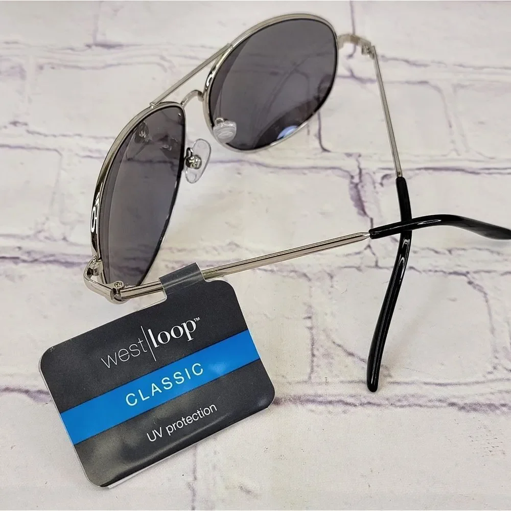 NWT West Loop Classic Aviator Silver Mirrored Sunglasses